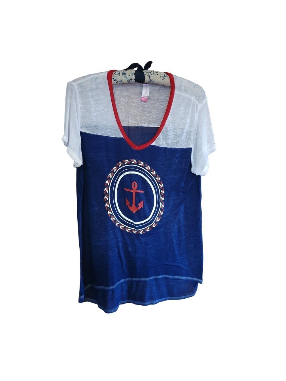 No Boundaries Blue White XXL V-Neck Anchor Graphic Shirt